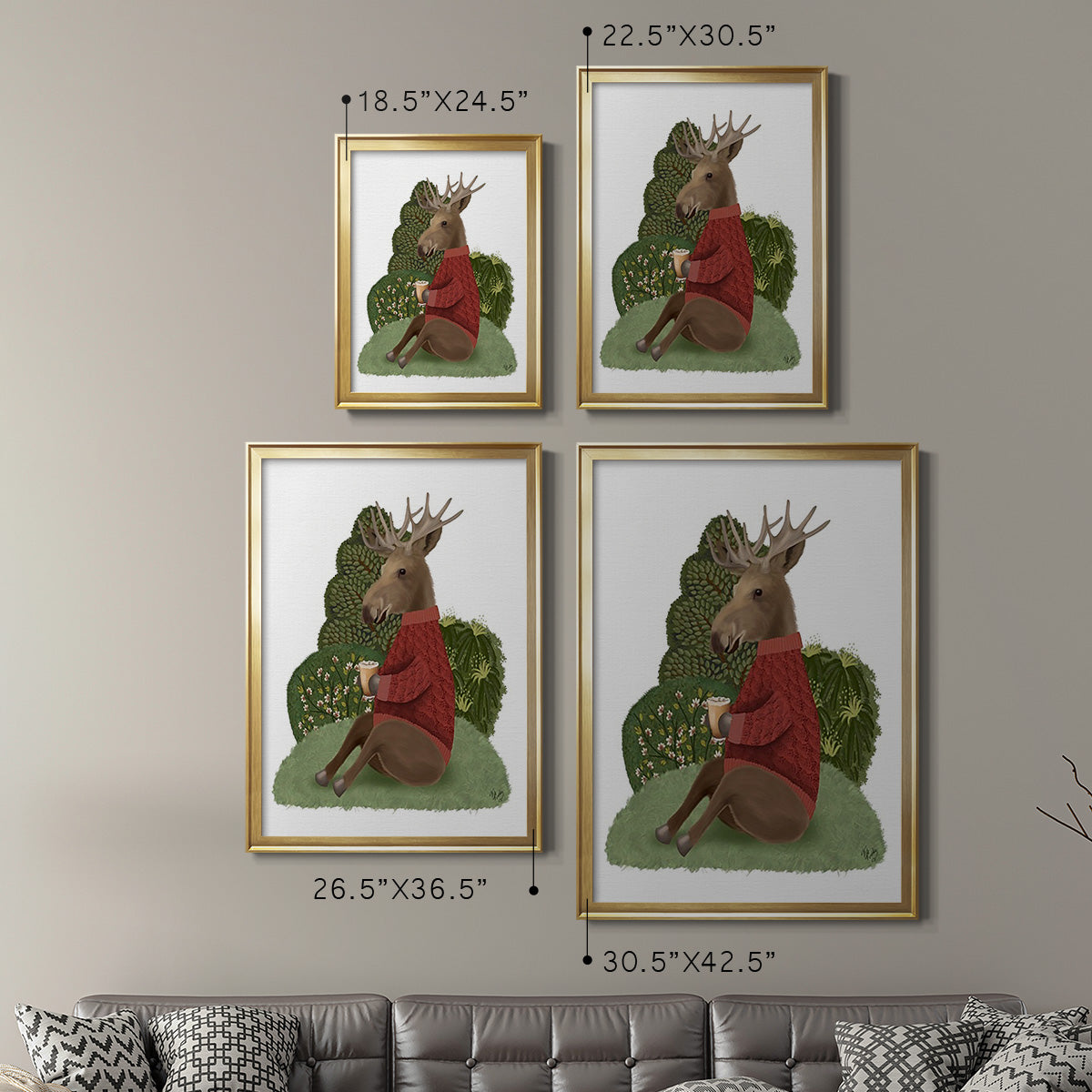Latte Moose in Sweater - Modern Framed Canvas Print