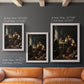 Classical portrait of a soldier smoking a pipe by Frans van Mieris the Elder in an ornate weathered white frame shown in multiple vertical size options.