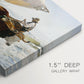Canvas art print of fishermen pulling boat ashore with oxen along beach, highlighting texture and gallery-wrapped edges