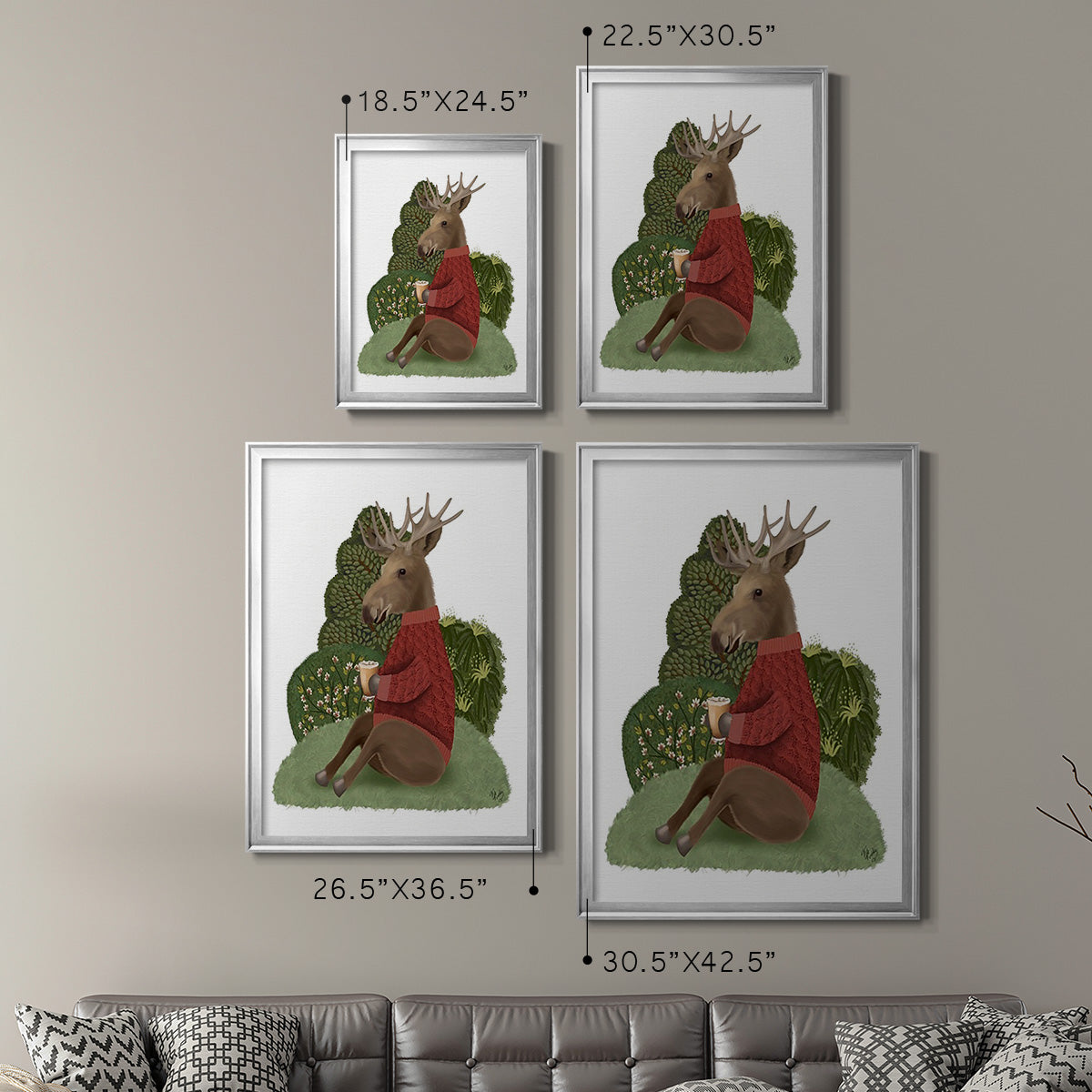 Latte Moose in Sweater - Modern Framed Canvas Print