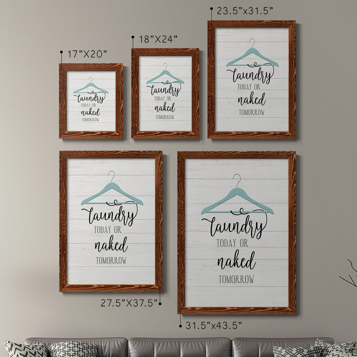 Size comparison chart for a set of two maple barnwood framed canvas prints.
