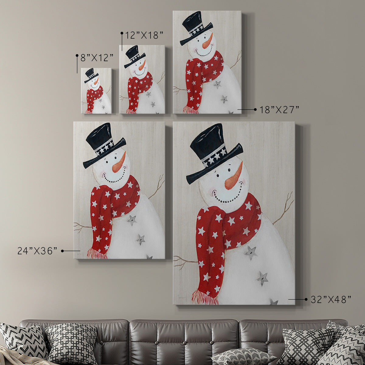 Festive Snowman I Premium Gallery Wrapped Canvas - Ready to Hang