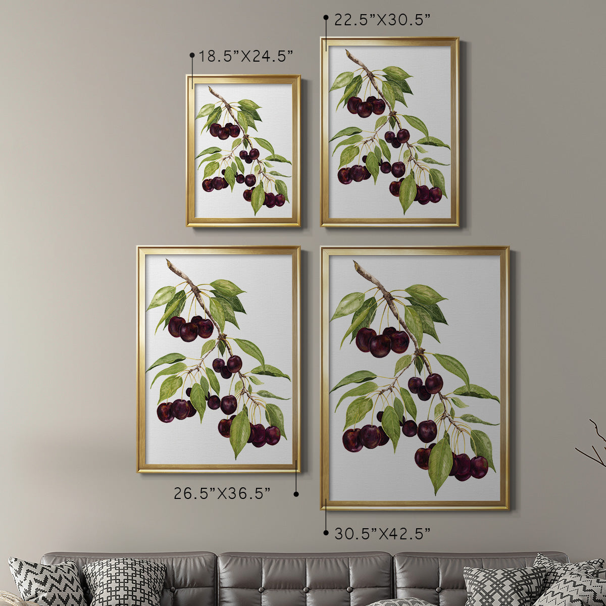 Watercolor Cherries - Modern Framed Canvas Print