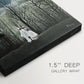 Close-up of a gallery-wrapped canvas corner showing a quiet nocturnal composition with theatrical presence, highlighting texture and print detail.