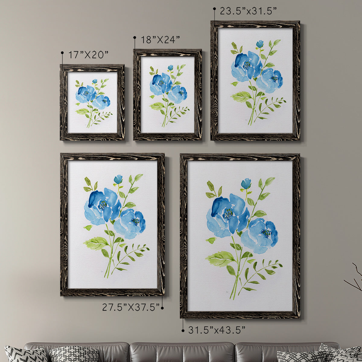 Blue Morning Bouquet I - Premium Framed Canvas 2 Piece Set - Ready to Hang