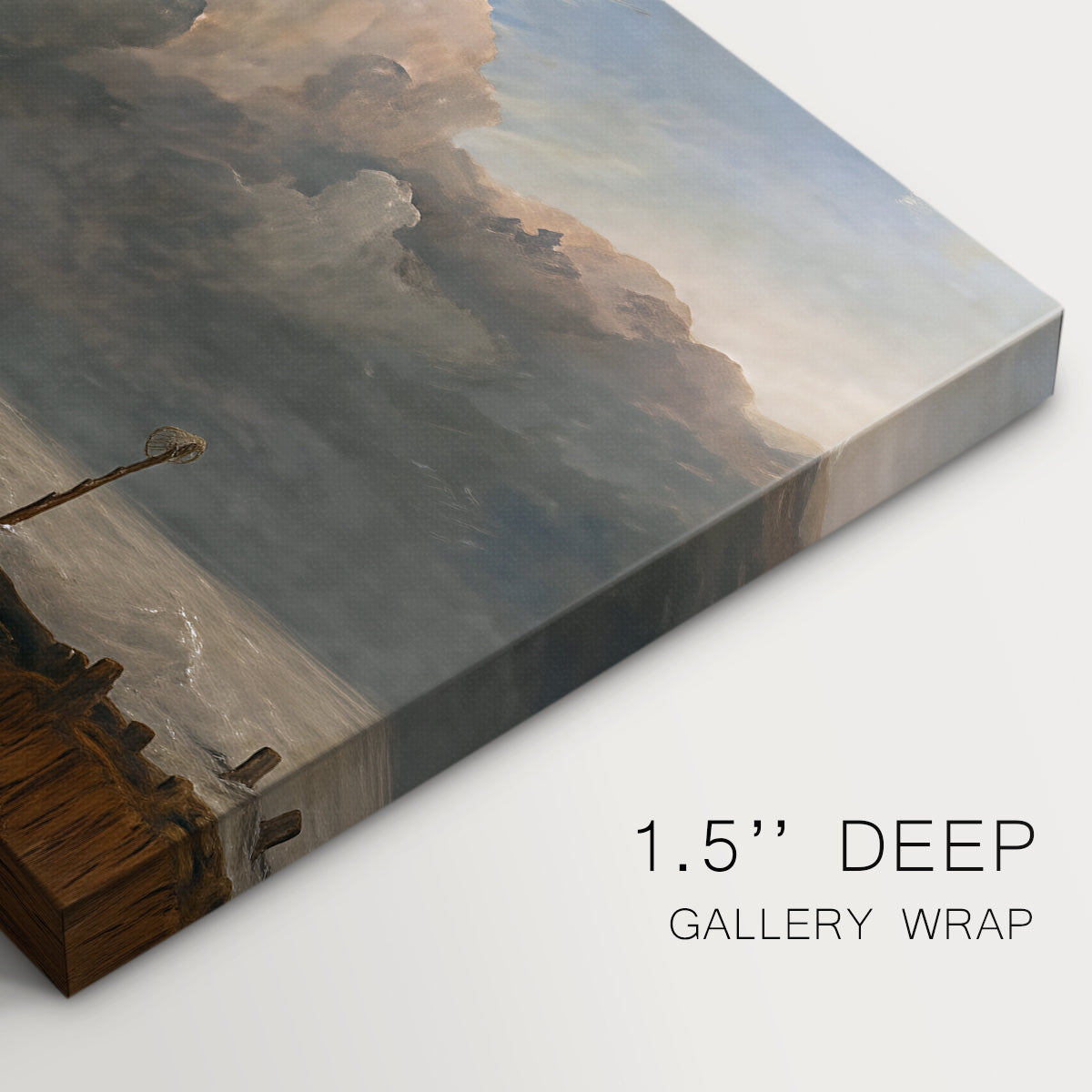 Canvas art print of a harbor scene with boats and waterfront structures, highlighting texture and gallery-wrapped edges