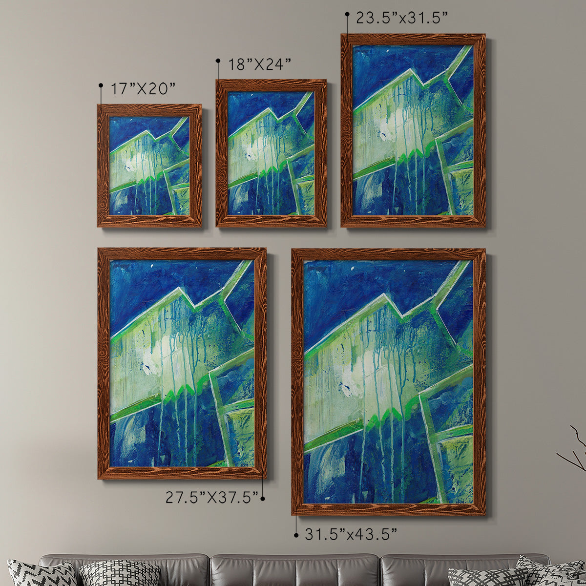 Geometric in Cool V - Premium Framed Canvas 2 Piece Set - Ready to Hang