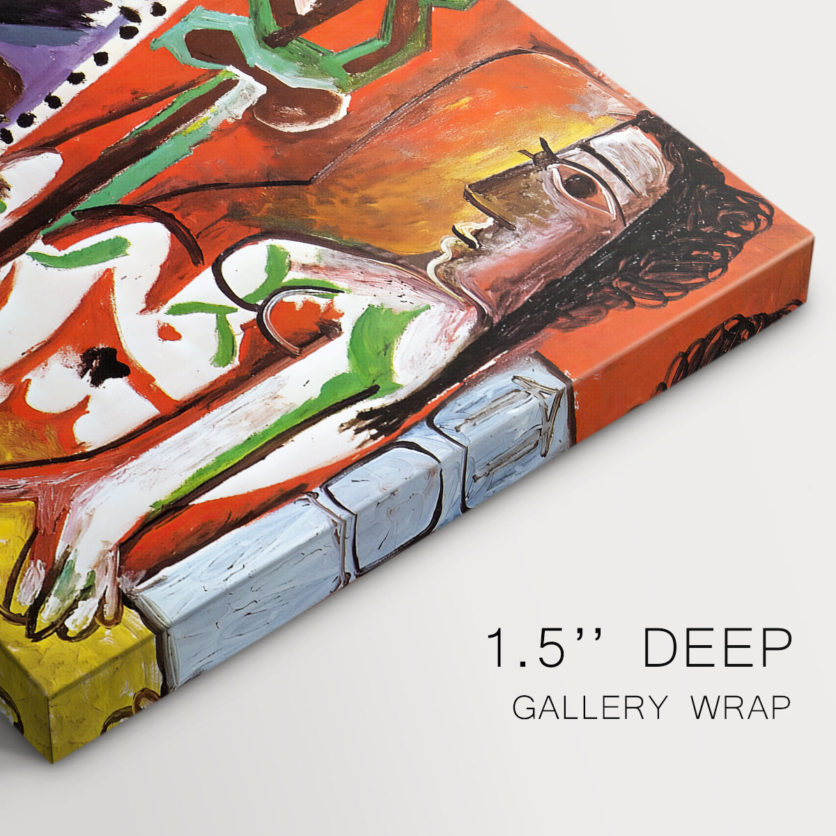 Canvas art print of an artist and model in interior using fragmented geometric forms, highlighting texture and gallery-wrapped edges