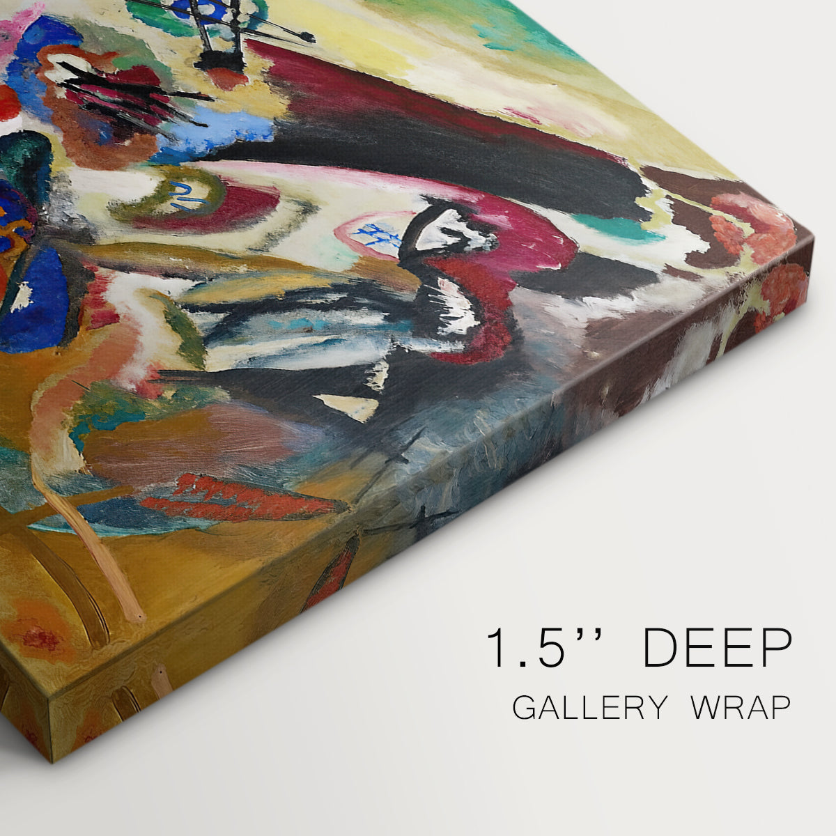 Canvas art print of a fragmented abstract study with intersecting lines and layered color elements, highlighting texture and gallery-wrapped edges