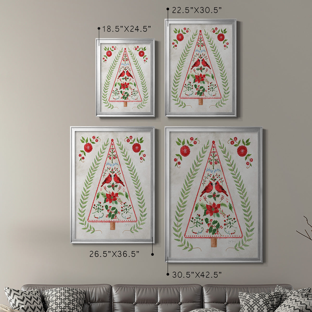 Christmas Folk Tree - Modern Framed Canvas Print