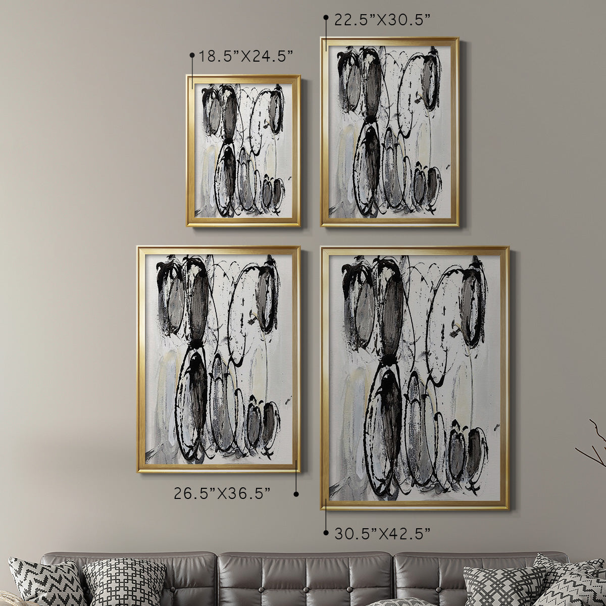 Grey Scribbles II - Modern Framed Canvas Print