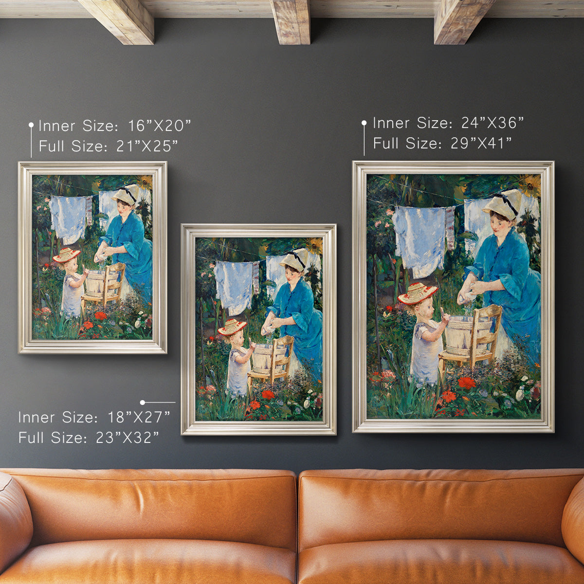 Intimate domestic genre scene by Édouard Manet in an ornate champagne frame shown in multiple vertical size options.