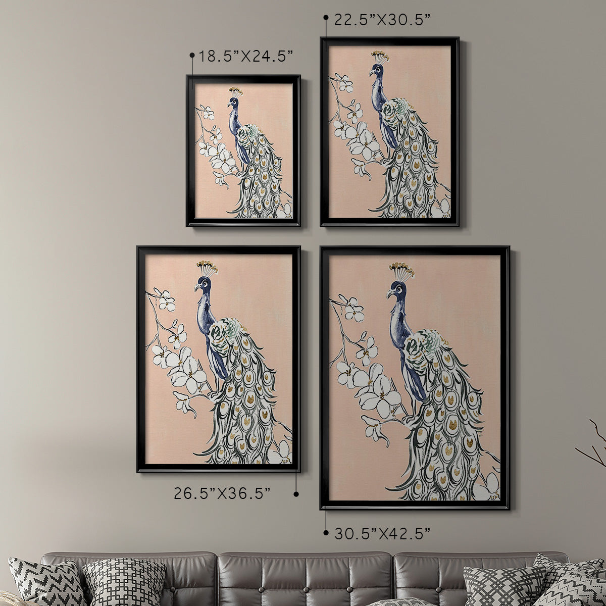 Peacock in Gold IV - Modern Framed Canvas Print