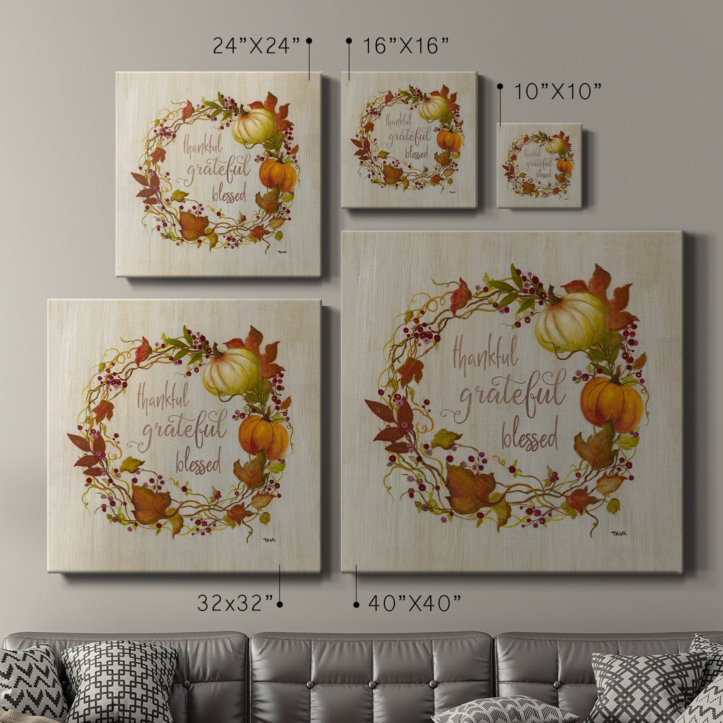 Thankful Pumpkin Wreath - Canvas Art Print