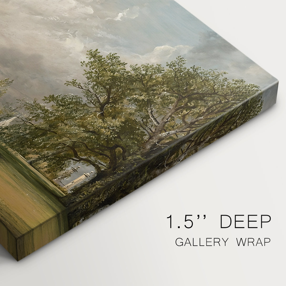 Canvas art print of a country house surrounded by trees in landscaped grounds, highlighting texture and gallery-wrapped edges