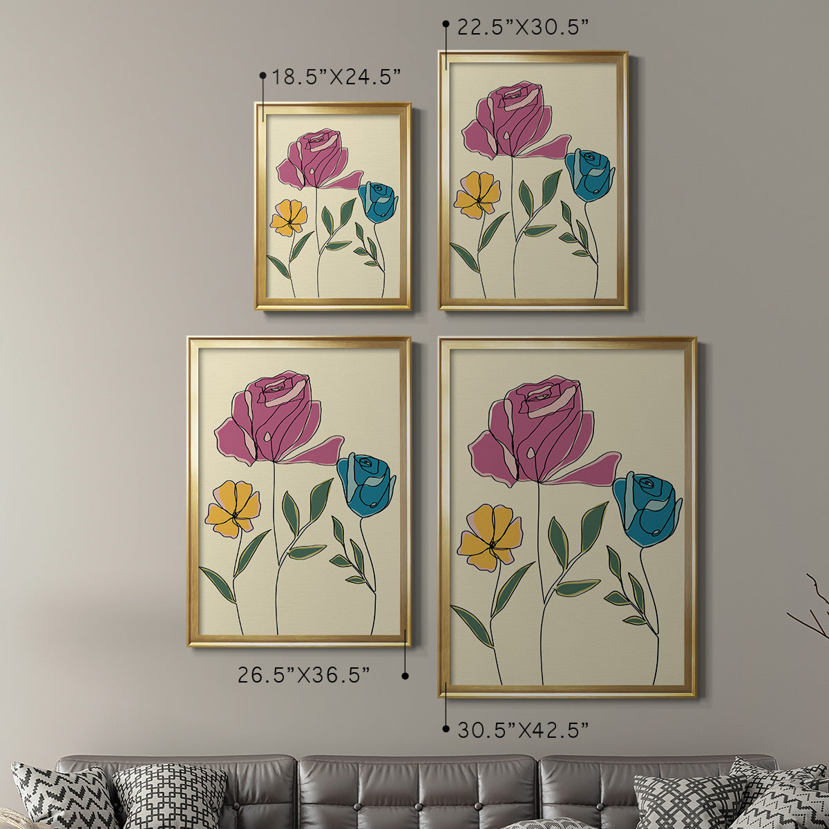 Colored Floral II - Modern Framed Canvas Print