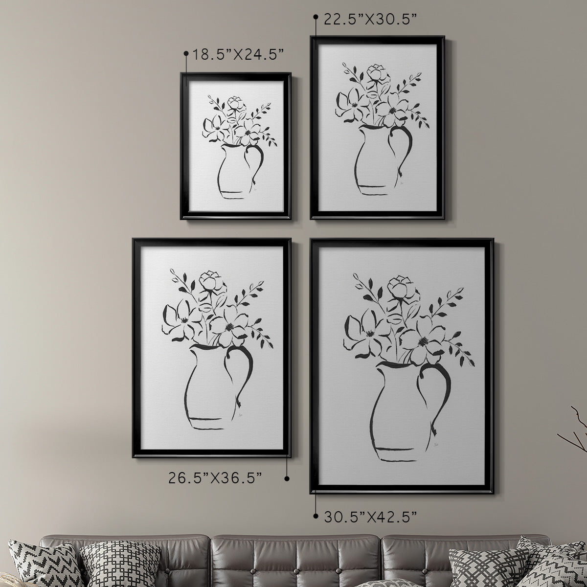 Sketchy Bouquet II - Modern Framed Canvas Print
