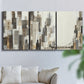 Three-panel canvas wall art featuring abstract harbor inspired composition, displayed in a living room above a sofa.