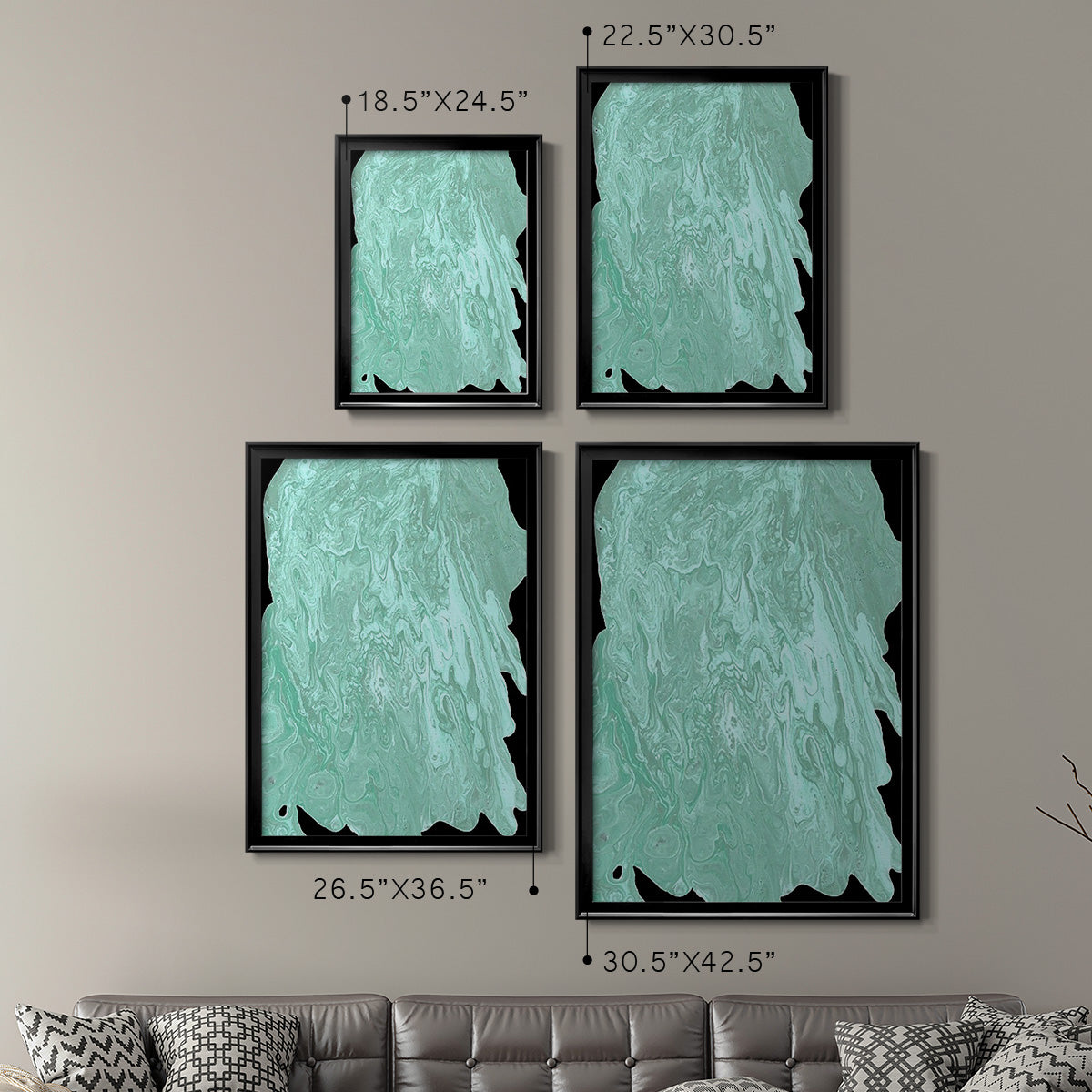 Teal Cascade II - Modern Framed Canvas Print