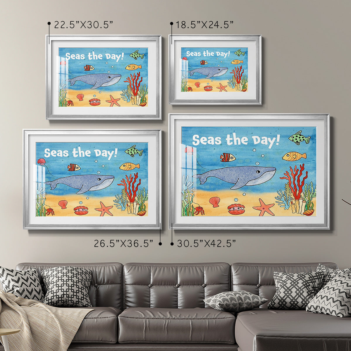 Cute Sea Creatures II - Modern Framed Art Print