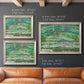 Impressionist garden scene with Japanese bridge and water lilies by Claude Monet in an ornate champagne frame shown in multiple size options.