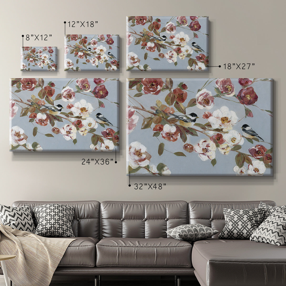 Chickadees and Blossoms II Premium Gallery Wrapped Canvas - Ready to Hang