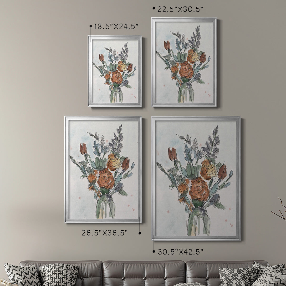 Watercolor Floral Arrangement II - Modern Framed Canvas Print