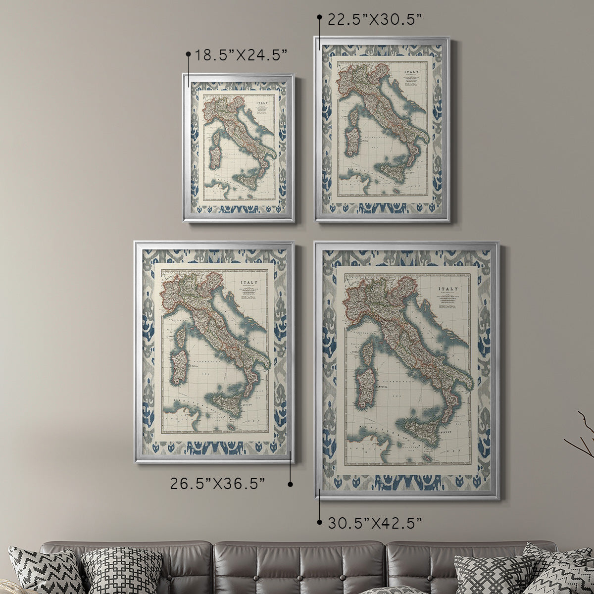 Bordered Map of Italy - Modern Framed Canvas Print