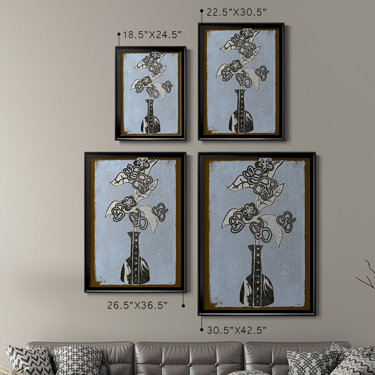 Graphic Flowers in Vase III - Modern Framed Canvas Print