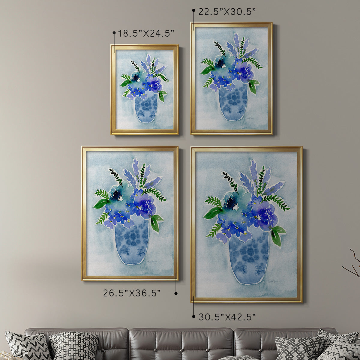 Blue Bouquet I - Modern Framed Canvas Print