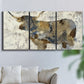 Three-panel canvas wall art featuring farm animal portrait in rustic setting, displayed in a living room above a sofa.