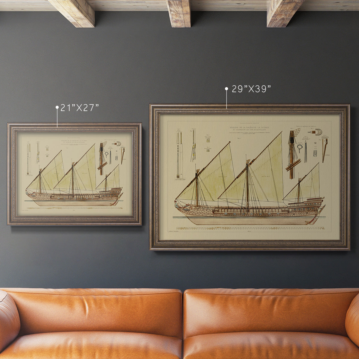 Antique Ship Plan VI Premium Framed Canvas- Ready to Hang