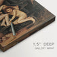 Close-up of a gallery-wrapped canvas corner showing a dark allegorical image with gentle, flowing movement, highlighting texture and print detail.
