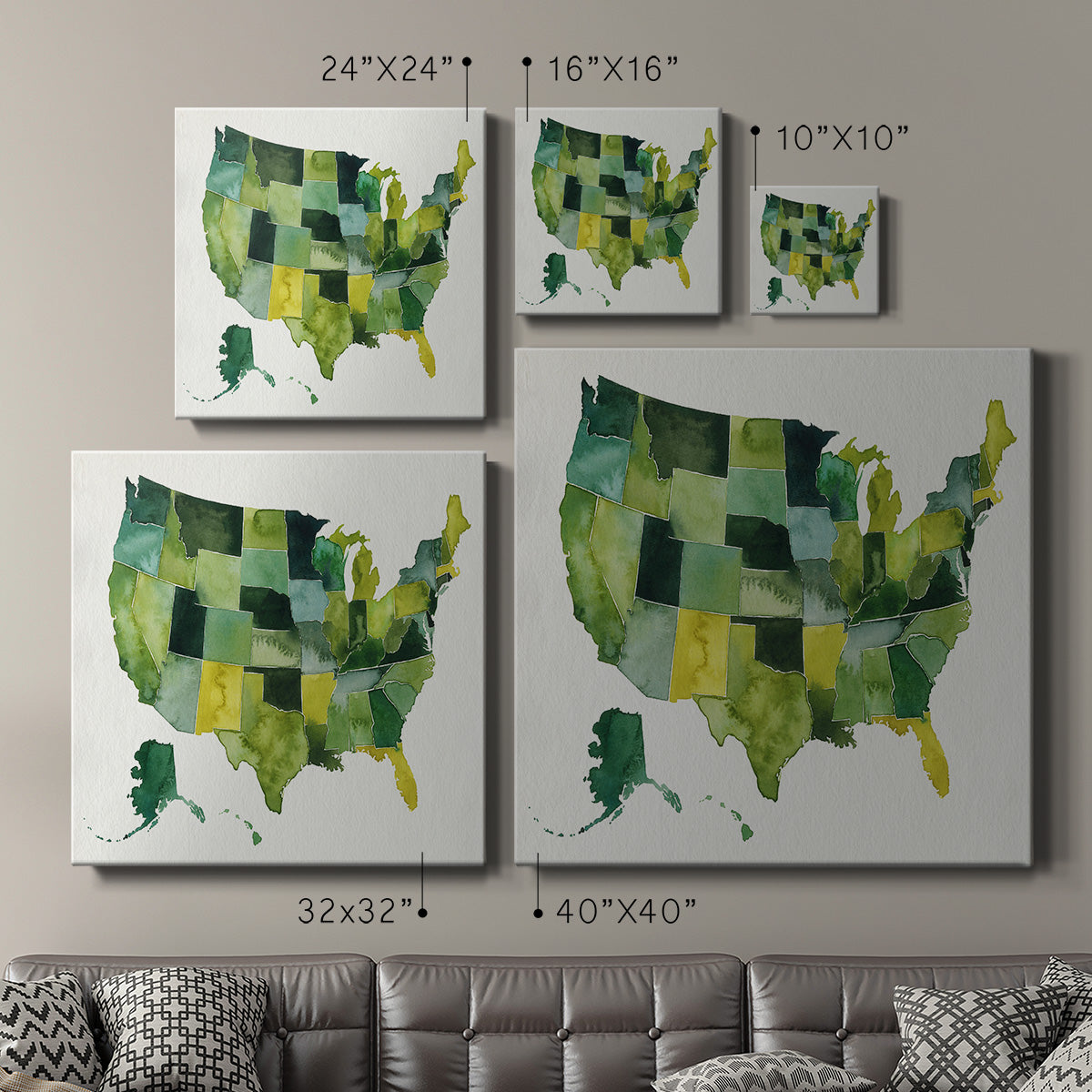 USA in Watercolor I-Premium Gallery Wrapped Canvas - Ready to Hang