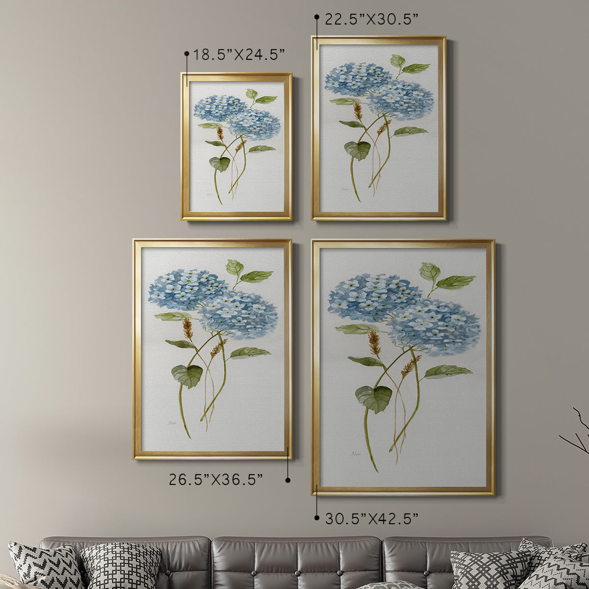 Petite Blue Hydrangea II - Modern Framed Canvas Print