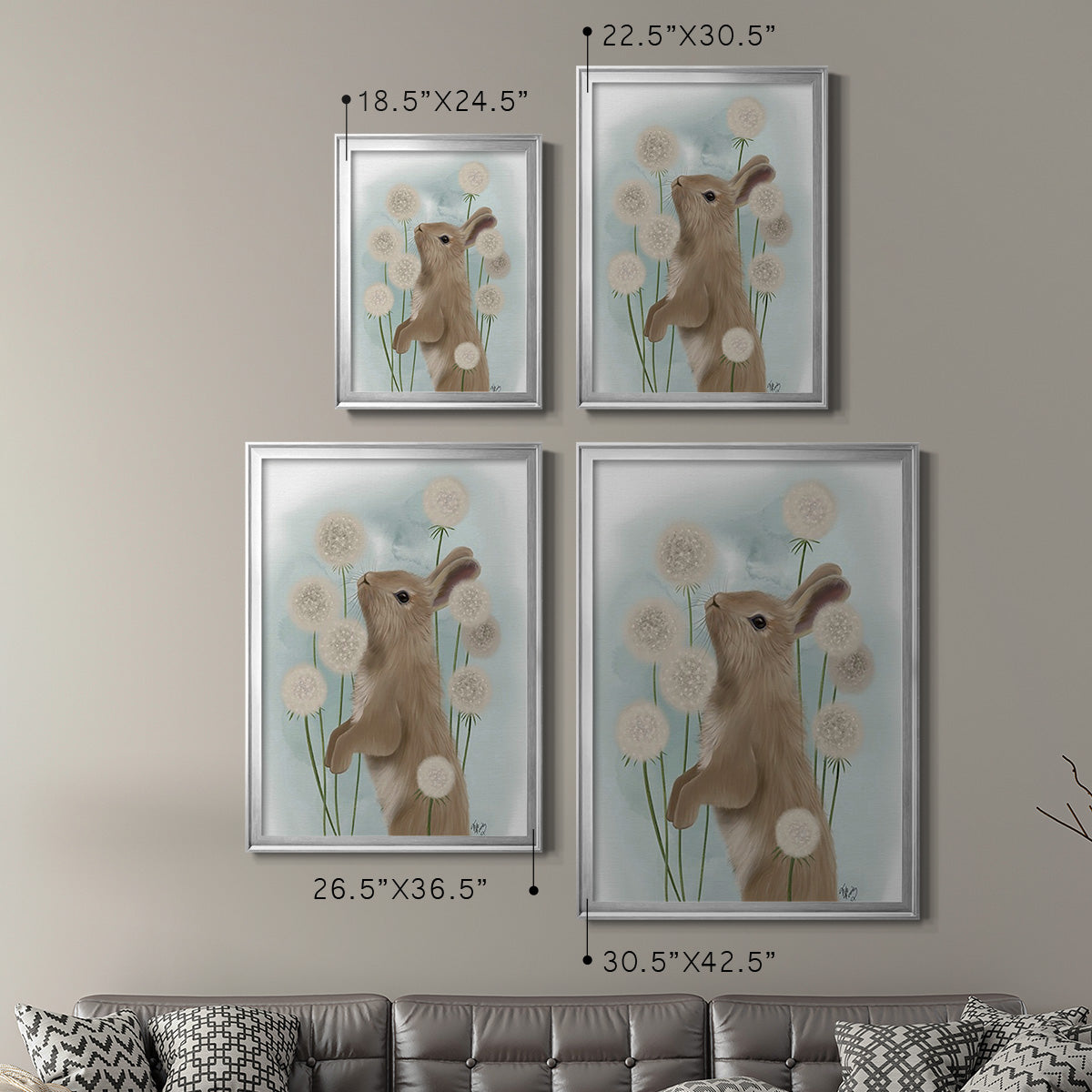 Rabbit In Dandylions - Modern Framed Canvas Print