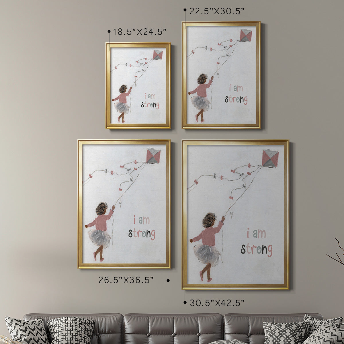 Girl Flying Kite - Modern Framed Canvas Print