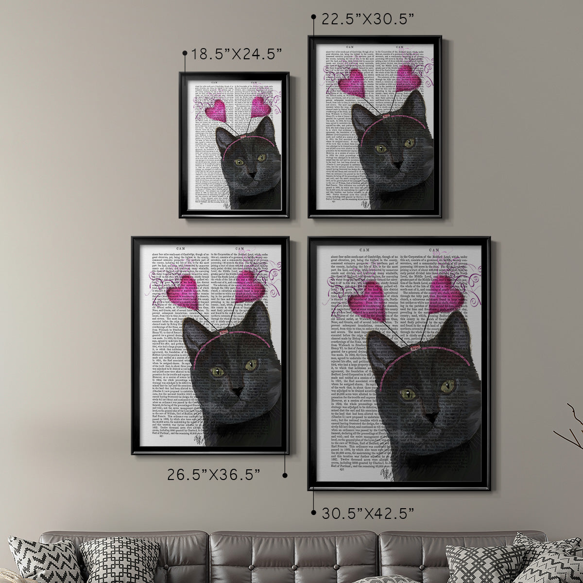 Black Cat Valentines - Modern Framed Canvas Print