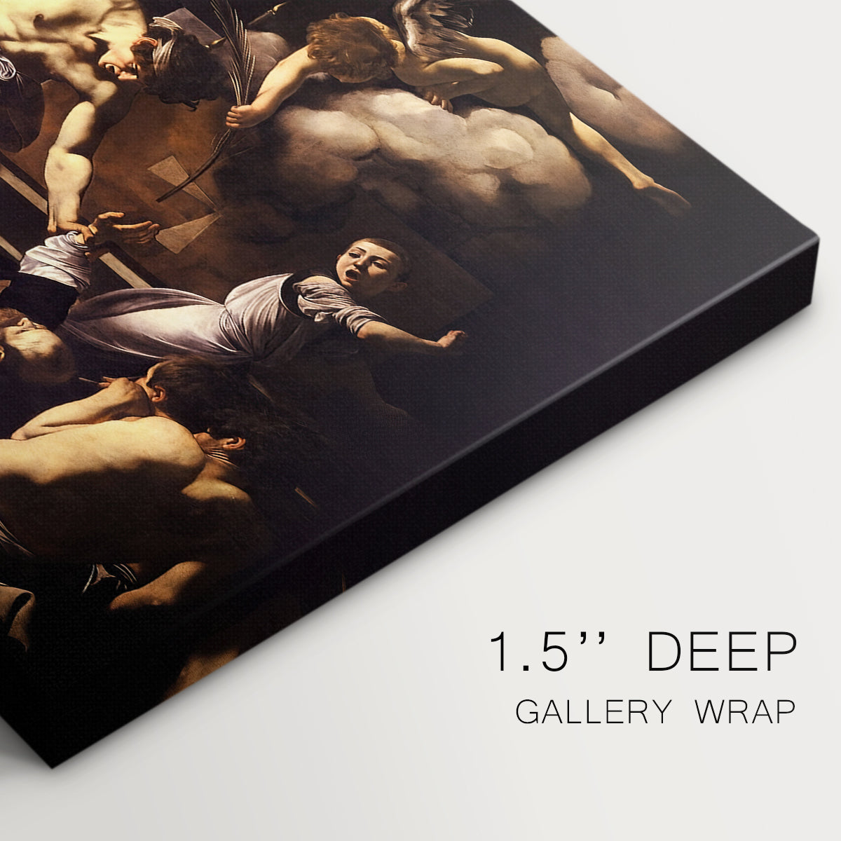 Canvas art print of a chaotic scene of Saint Matthew being attacked by executioner in church, highlighting texture and gallery-wrapped edges