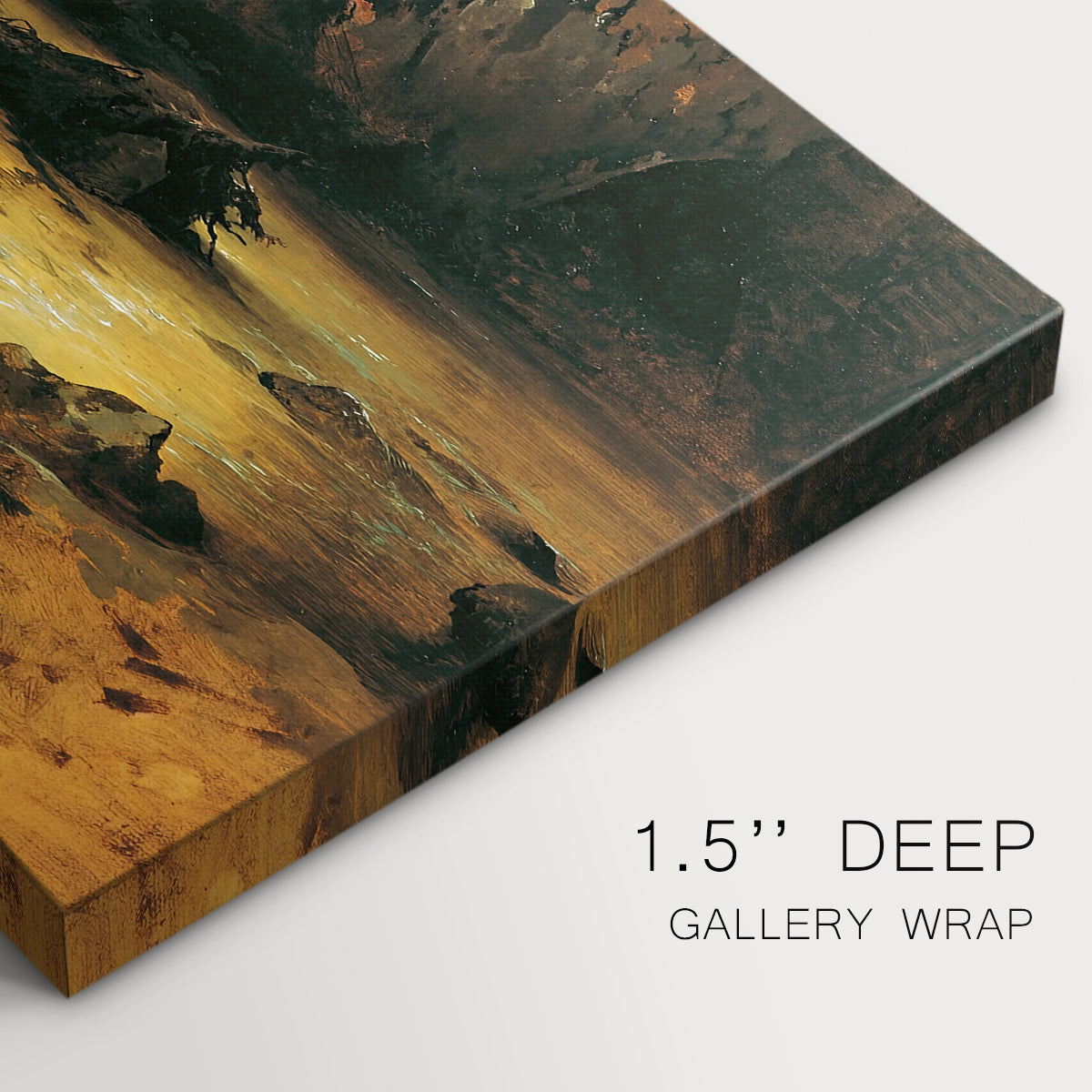 Canvas art print of a mountain stream flowing through rocky terrain, highlighting texture and gallery-wrapped edges