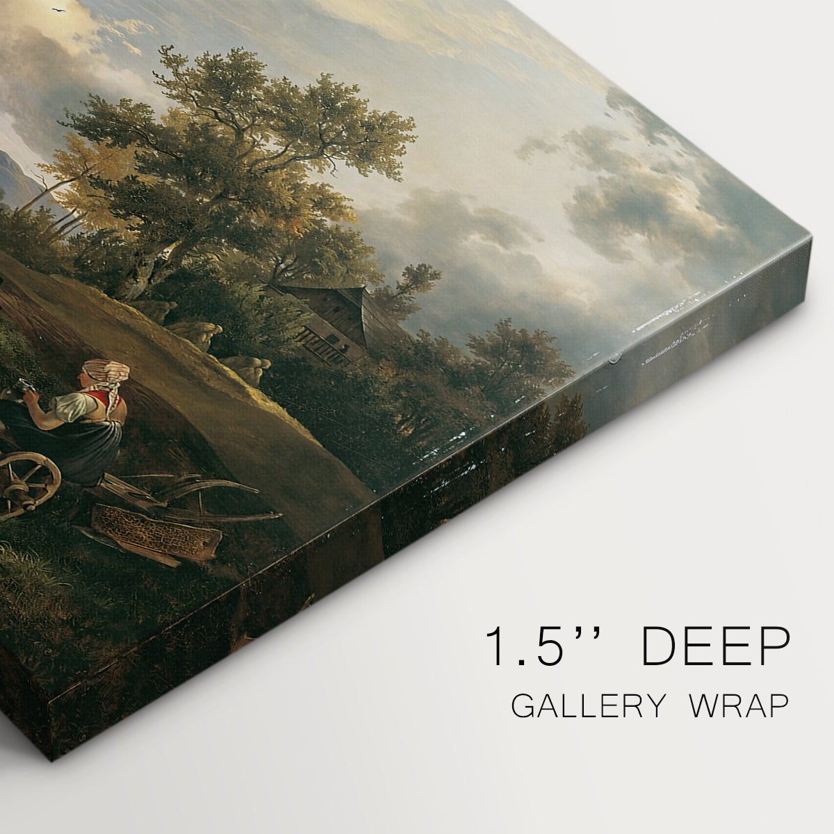 Canvas art print of a couple seated resting in open field, highlighting texture and gallery-wrapped edges