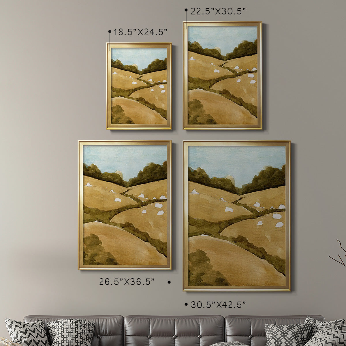 Scattered Sheep I - Modern Framed Canvas Print