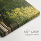 Canvas art print of a young boy fishing beside calm water surrounded by greenery, highlighting texture and gallery-wrapped edges