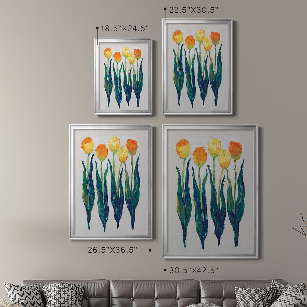 Tulips in a Row I - Modern Framed Canvas Print