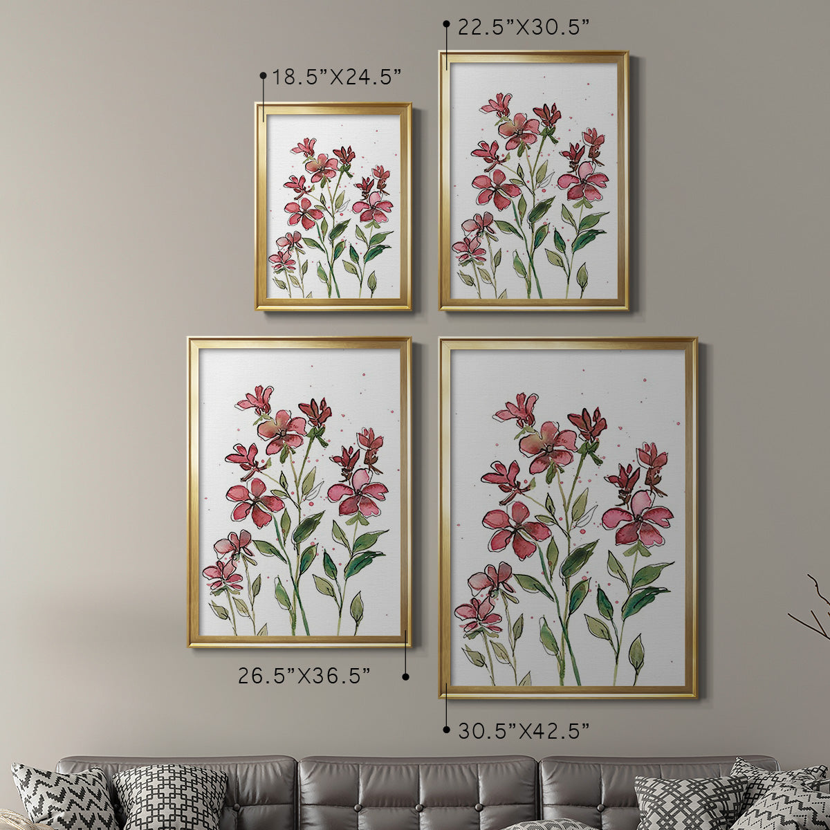 Watercolor Floral Stems II - Modern Framed Canvas Print