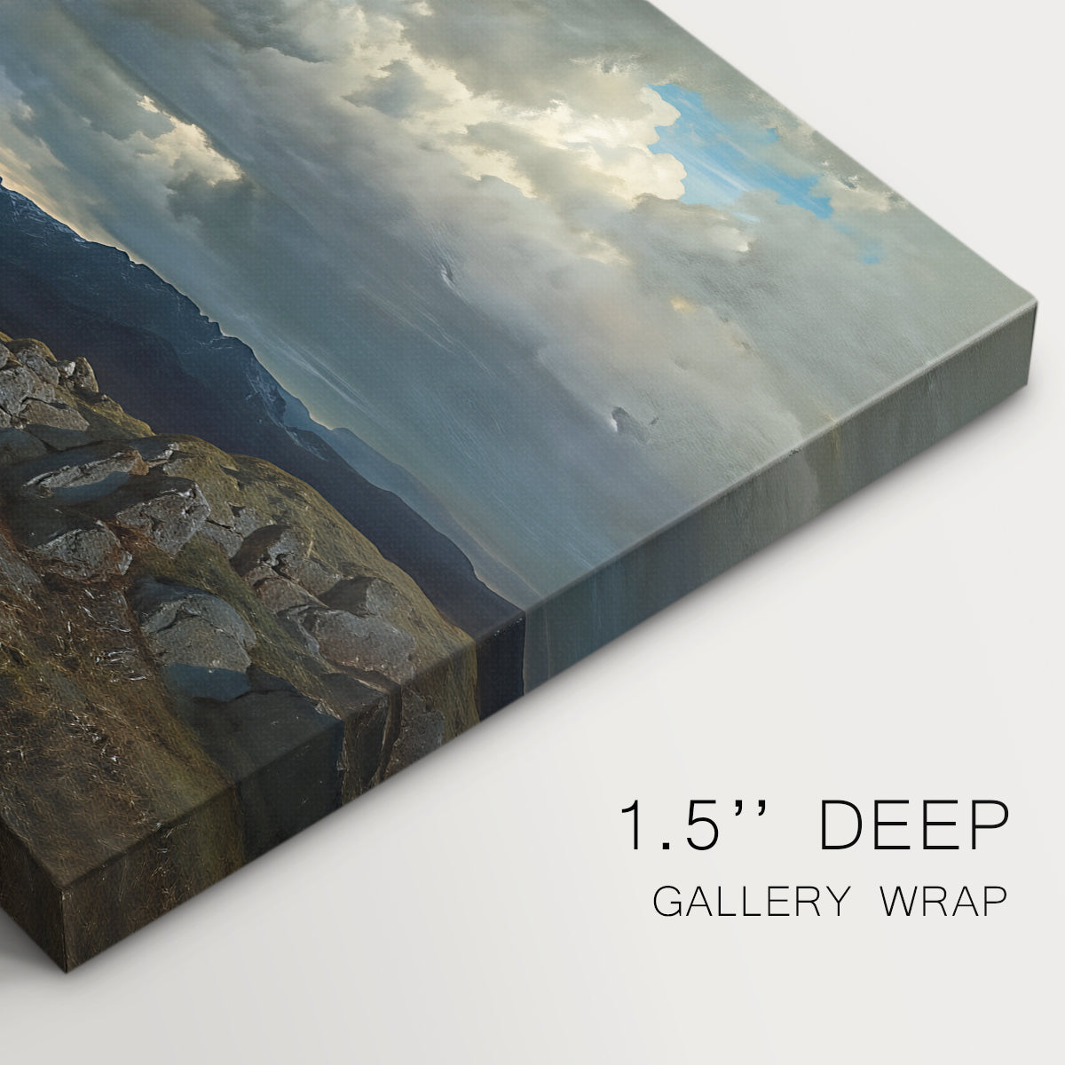 Canvas art print of a rugged highland landscape with mountains and open terrain, highlighting texture and gallery-wrapped edges