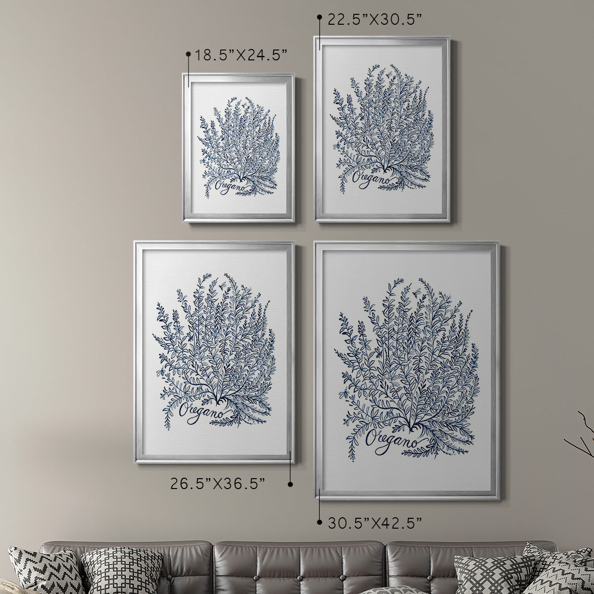 Summer Herb Garden Sketches II - Modern Framed Canvas Print