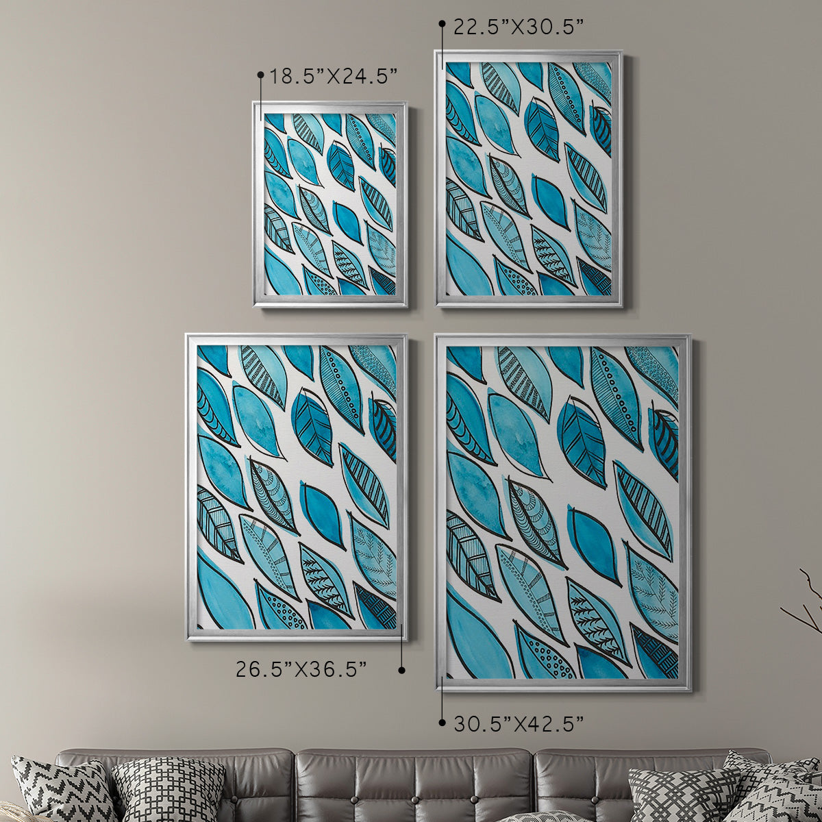 Patterned Leaf Shapes I - Modern Framed Canvas Print