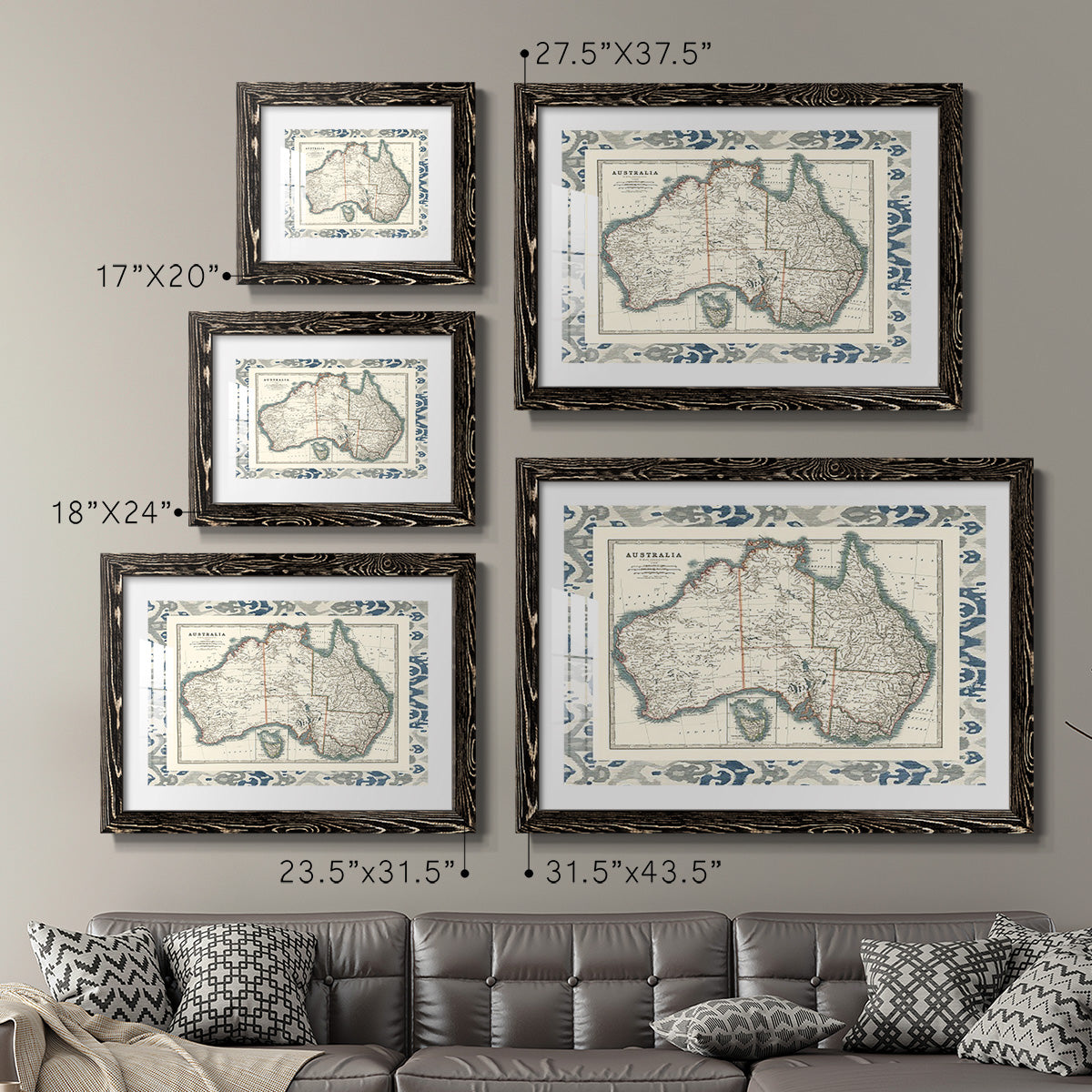 Bordered Map of Australia-Premium Framed Print - Ready to Hang