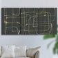 Three-panel canvas wall art featuring linear abstract conduit pattern, displayed in a living room above a sofa.